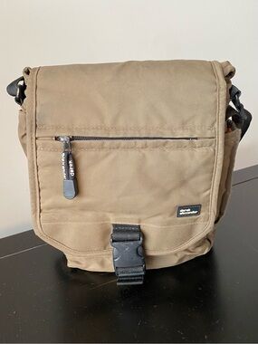 Derek Alexander Compact Tan Messenger Organizer Bag